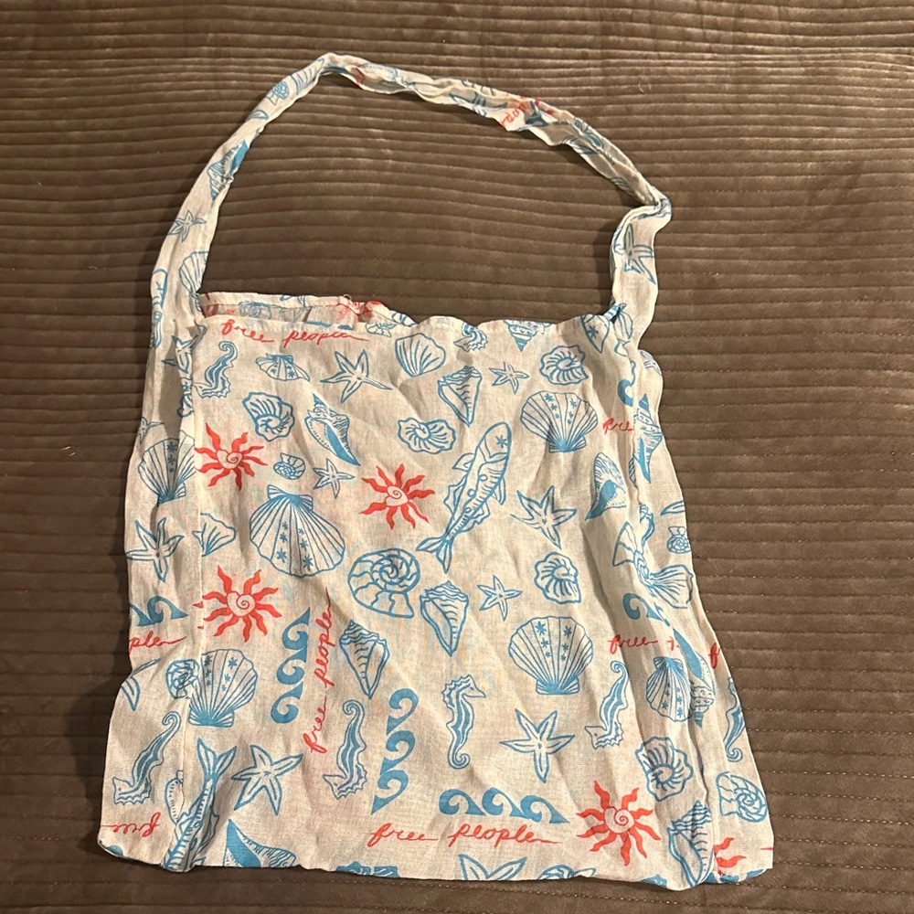Free People Ivory Turquoise Orange Coastal Beach Lightweight Tote Bag